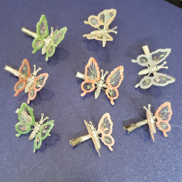 2 Colorful Fluttering Butterfly Hair Clips Vintage 1990s - Picture 2 of 4